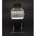 Vintage Omega De Ville, rectangular silvered dial with faceted glass, 32mm stainless steel case,
