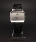 Vintage Omega De Ville, rectangular silvered dial with faceted glass, 32mm stainless steel case,