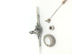 Quantity of designer silver jewellery, Fiorelli cz set ring, clogau charm, Frog brooch by Ruth