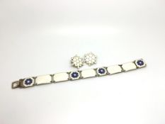 Set of David Anderson Jewellery, bracelet with white enamel with blue enamel flowers, white enamel