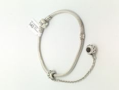 Pandora charm bracelet with safety chain charm, 19.5cm