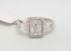 Diamond cluster ring, set with brilliant and baguette set diamonds, with tapered baguette cut