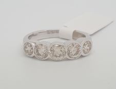 Five stone diamond ring, five round brilliant cut diamonds weighing an estimated total of 2.05cts,