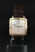 Gentlemen's Jaeger LeCoultre square shaped wristwatch. The case is gold plated snap back. The