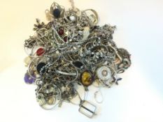 Bag of mostly silver gem set jewellery, gross weight approximately 2218 grams