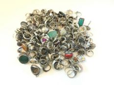 Bag of mostly gem set silver rings, , gross weight approximately 1254 grams