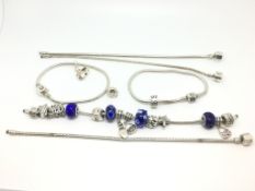 Six silver charm bracelets including Rhona Sutton and Chamillia