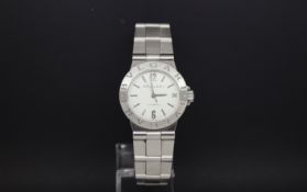 Ladies' Bvlgari automatic, circular white dial with baton hour marks, date aperture, stainless steel