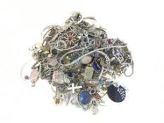 Bag of mostly silver and gem set jewellery, gross weight approximately 2096 grams