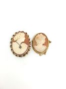 Two cameo brooches, rope edges borders, one with stone set pendant, both tested as 9ct