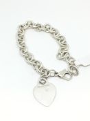 Tiffany & Co silver bracelet, heart charm, hallmarked, 23cm