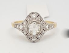 Rose cut diamond cluster ring, central rose cut diamond weighing an estimated 0.30cts, with a