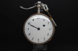 Early open faced quarter repeater pocket watch, large 55mm case with white dial and Arabic numerals,