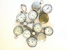 A large quantity of silver cased pocket watches and wristwatches, various makers and dates including