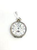 Open faced calendar pocket watch, Arabic numerals, four subsidiary dials for day, date, month,