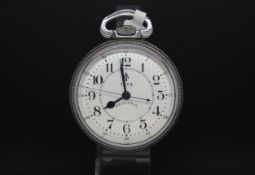 Military Hamilton U.S.A open faced pocket watch, circular white dial with Arabic numerals, outer