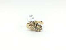 Two stone moissanite cross over ring, two yellow moissanite stones 7mm each, each eight claw set