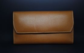 Jaeger LeCoultre, vintage leather purse/wallet, 18.5x10cm, tan leather with cream stitching