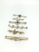 A good quantity of brooches including early 20th century, 15ct seed pearl and enamel, opal and