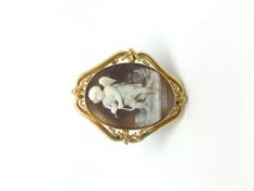 15ct Gold Cameo Brooch depicting cupid with his arrows Signed Back