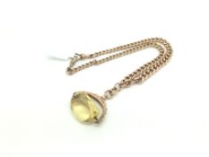 9ct Gold Albert Chain with Citrine Fob. All Hallmarked. 47.7g