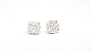 Diamond cluster earstuds, central princess cut diamonds surrounded by four marquis cut diamond,