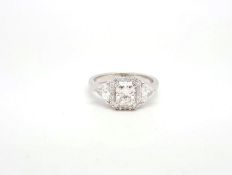 Diamond cluster ring central radiant cut diamond weighing approximately 1.02ct, surrounded by