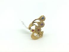 Tests around 22k Gold Ring set with Red, White and Blue Stones 7.37g