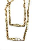 Vintage gold chain, byzantine link chain spaced with tapering lozenged spacers, 24mm long, decorated