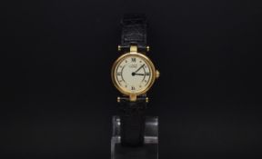 Ladies Must de Cartier, cream circular dial, silver gilt case, cabochon set crown, original Carter