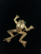 9ct Gold Frog Brooch with gem set eyes