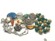 A mixed quantity of vintage silver and costume jewellery including; marcasite and white paste set