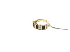 Sapphire and diamond dress ring, rectangular cut sapphires and brilliant cut diamonds bar set, in