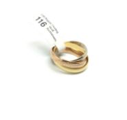 Les Must De Cartier, trinity bands, yellow, white and rose gold bands, signed and marked 18ct,