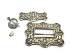 Two Scottish silver buckles, brooch and a thistle pendant, gross weight approximately 175 grams