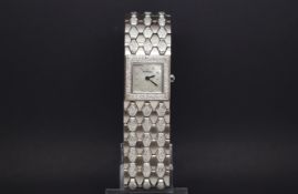 Ladies diamond set Barthelay 'Les Sloanes', square mother of pearl dial, diamond dot hour markers,