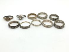 10 Siilver and 9ct Gold rings. 24.2g Some stones missing, one band cut.