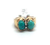 18ct Gold Turquoise Two Stone Ring. Size L 1/2.6.4g