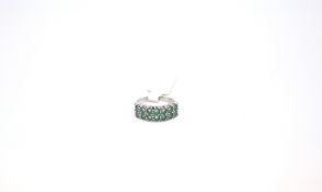 Emerald and diamond double row dress ring, fourteen round cut emeralds, estimated total weight 1.