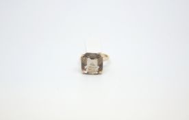 Citrine dress ring, square cut citrine approximately 16x16mm, four claw set in yellow metal