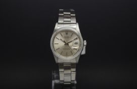 Gentlemen's Rolex Date, silvered dial, baton hour markers, polished bezel, stainless steel case