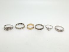 6 9ct gold rings. One set with diamonds. One missing stones. 15.1g