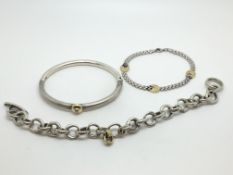 Three Silver Bracelets/Bangles with gold components. 61g