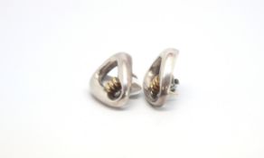 Vintage Gucci silver earrings, triangular design with post and clip fittings and yellow metal