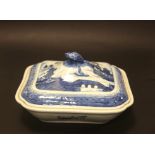 Chinese circa 19th century Nanking Blue And White Tureen And Cover Painted With Lake Landscapes With