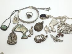 13 pieces of Silver Egyptian Items, Including rings, necklaces and a bangle. 138g