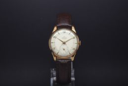 Gentlemen's 9ct gold Smiths Deluxe watch. The watch has a 15 jewelled manual movement. The dial is a