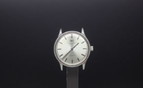 IWC automatic wrist watch, silvered dial baton hour markers, 34mm stainless steel case, original
