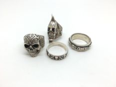 Four Silver Skull Rings 48g