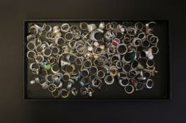 A selection of mostly silver stone set rings and dress rings Gross Weight 1030.0g